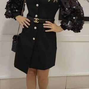 Black Dress with Sequin Sleeves